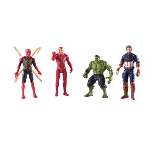 Kids Super Hero Series 4-Piece Action Figure Toy Set with Iron Spider-Man, Iron Man, Hulk, and Captain America